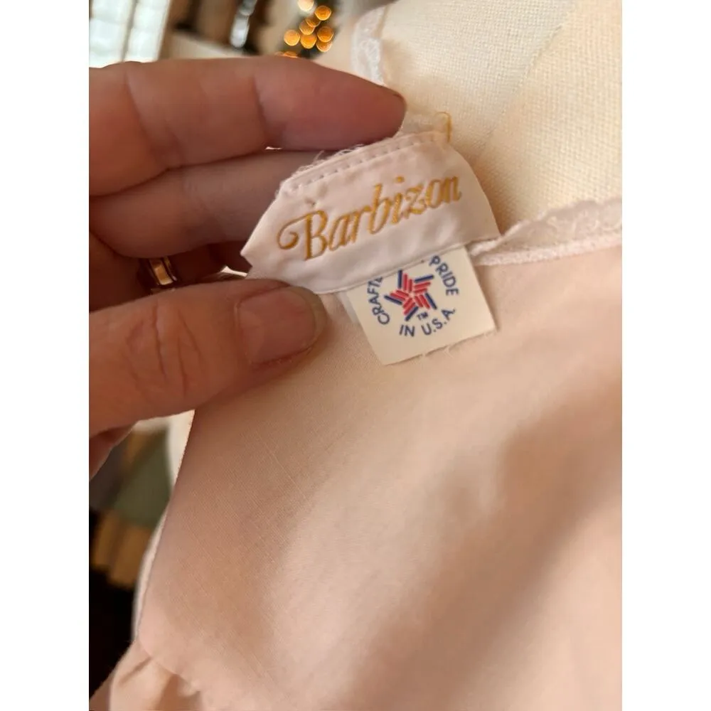 Vintage Pink Barbizon Pajama COTTON Embroidered Medium USA Light Lace Floral - Image 8