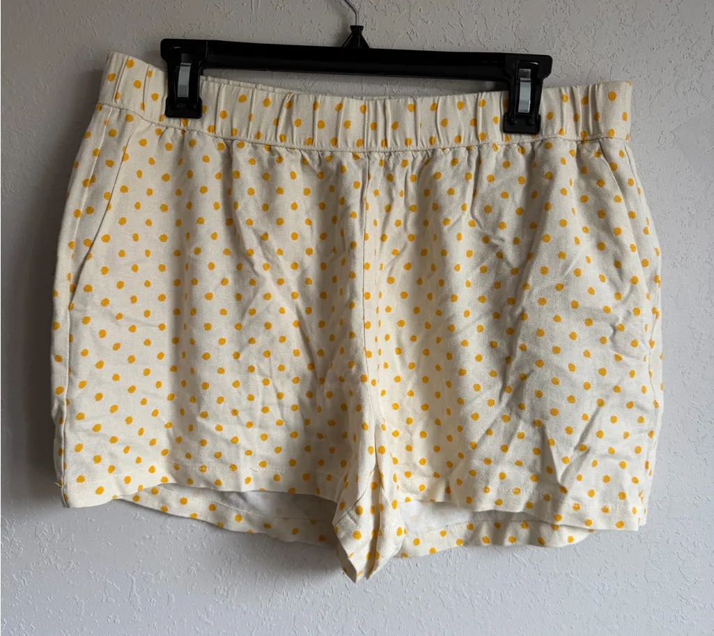 Vero Moda Cream Yellow Polka Dot Linen Blend Pull On Shorts Womens L - Image 1