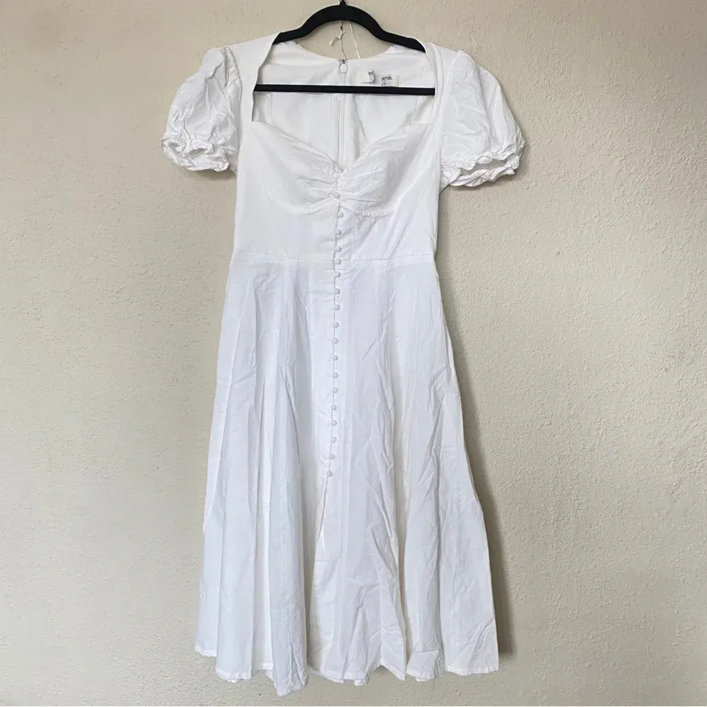 House of CB 'Ellery' Linen Puff Sleeve Sundress midi white‎ NWOT M - Image 6