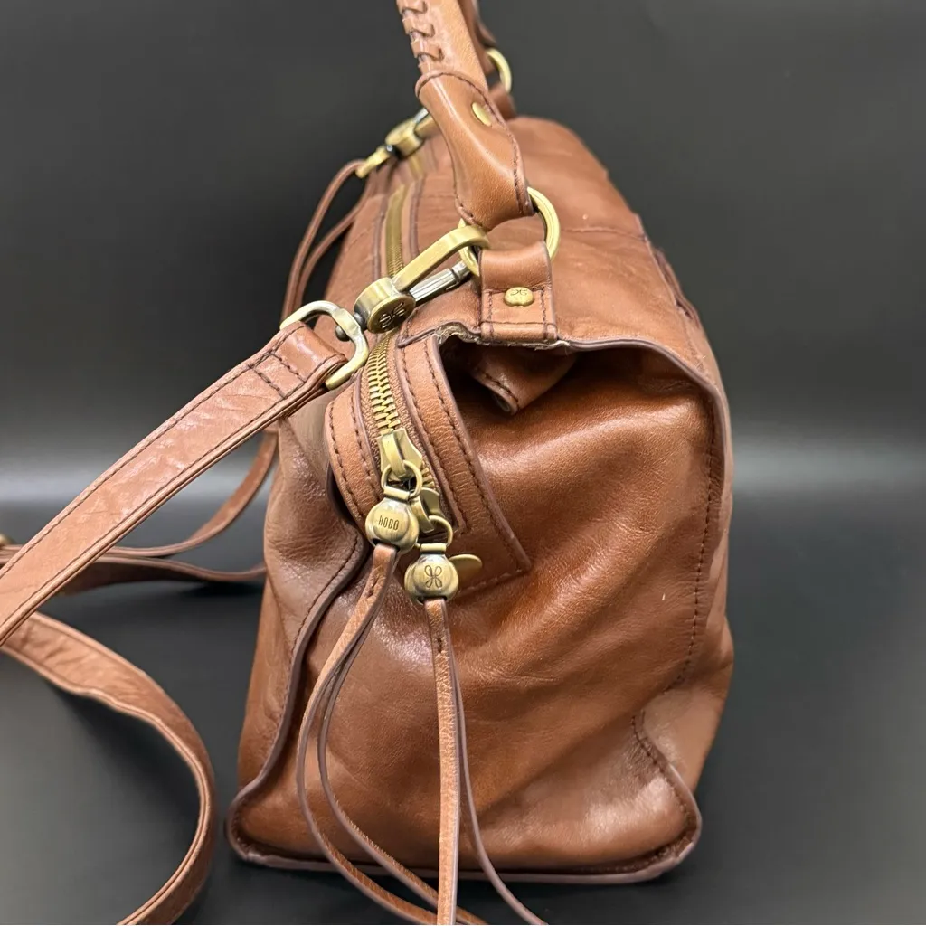 HOBO International Copula Woodlands Brown Leather Whipstitched Satchel Crossbody - Image 5