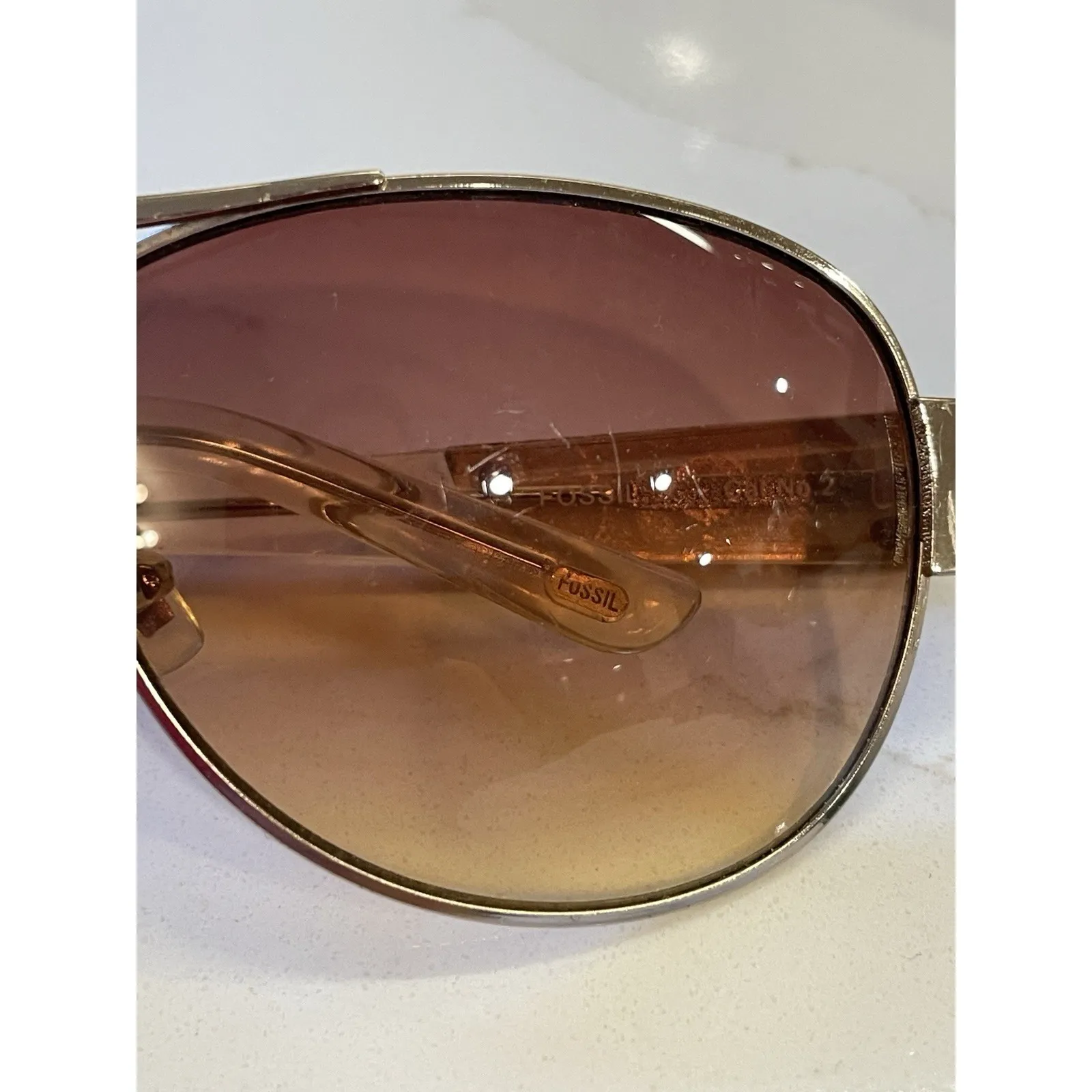 Fossil Rena Aviator Sunglasses Wood Clear Frame Brown Ombre Lens 60-13-126 Y2k - Image 7