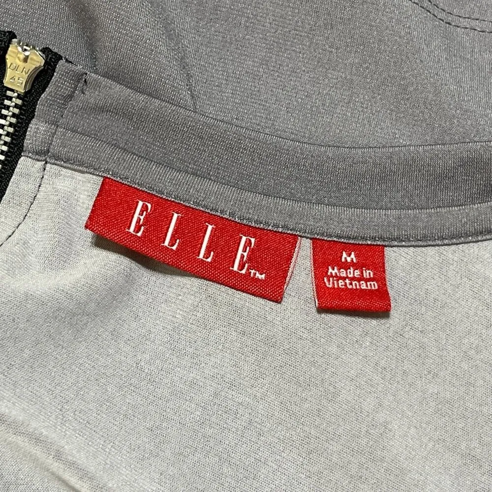 Elle Floral Swing Dress Back Zip Short Sleeve Grey Floral Purple Stretch Size M - Image 5