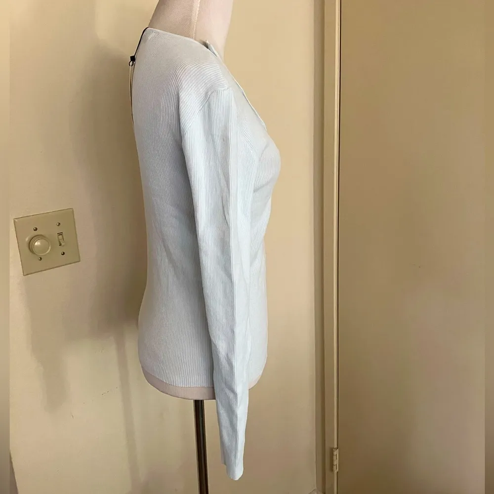 ZARA Knit Button Front Blouse Shirt SZ M light blue - Image 13