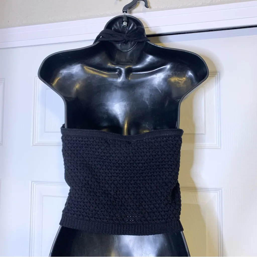 Arizona Jean Co Black and Blue Crochet Striped Crop Halter Top - Image 4