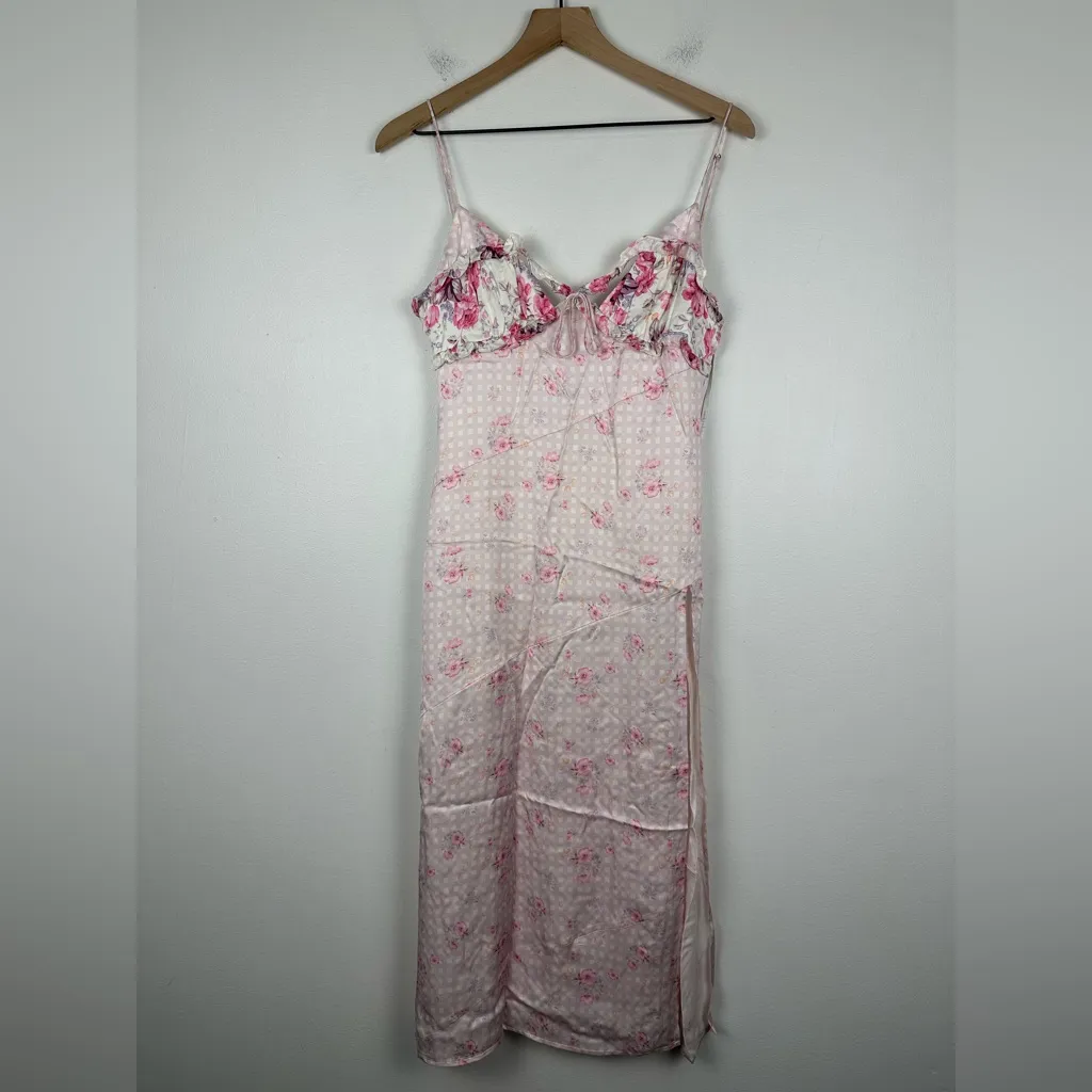 For Love and Lemons Taylor Floral Satin Coquette Girly Midi Dress Sz S - Image 5