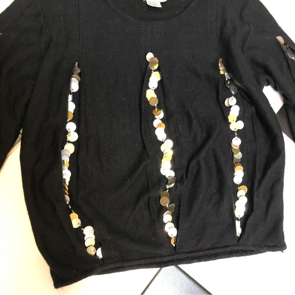 Vintage 60s  Crewneck Sweater Paillette Sequins Preppy Flashy - Image 2