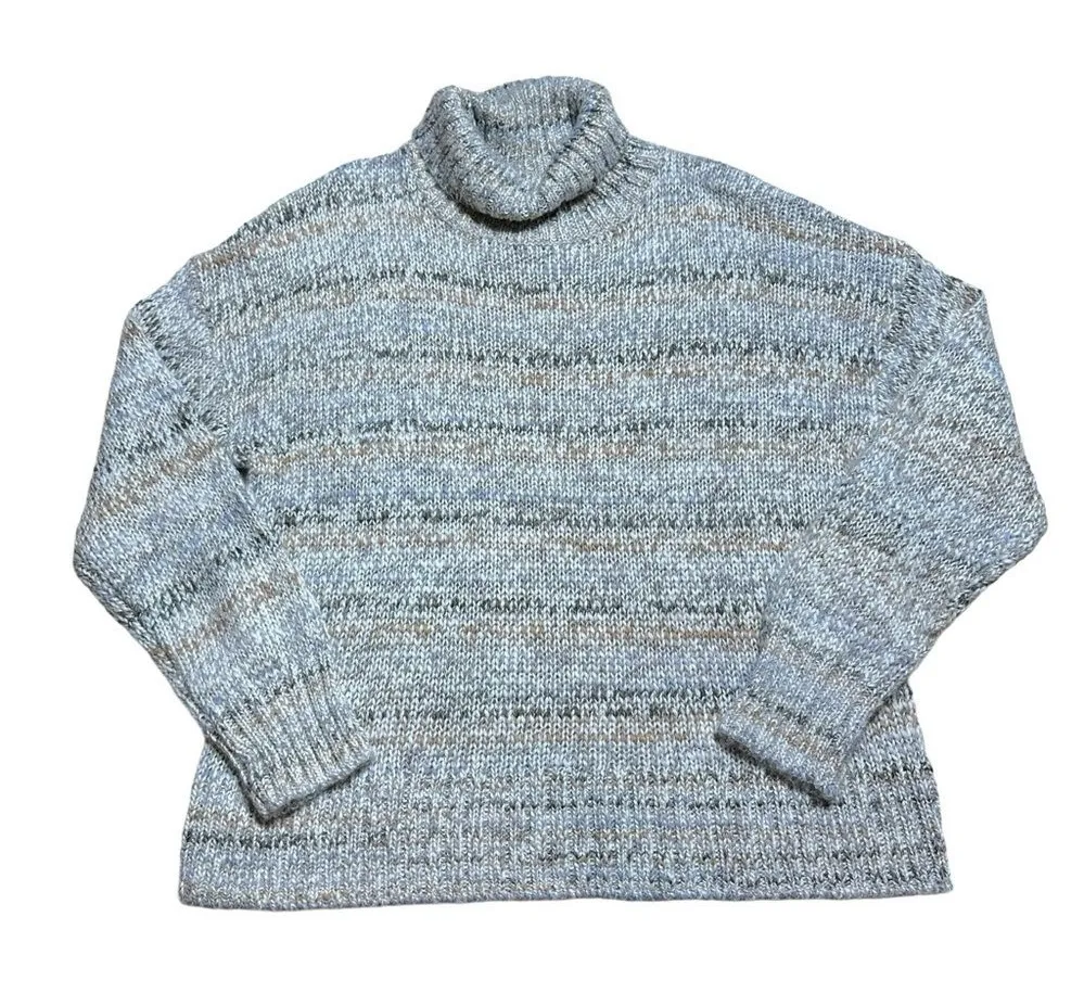 Chelsea28 Grey Stripped Striped Turtleneck Knit Sweater | U.S. Woman’s Medium - Image 1
