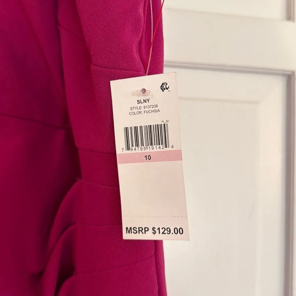 SLNY NWT pink crepe embellished neckline draped maxi dress 10 - Image 6