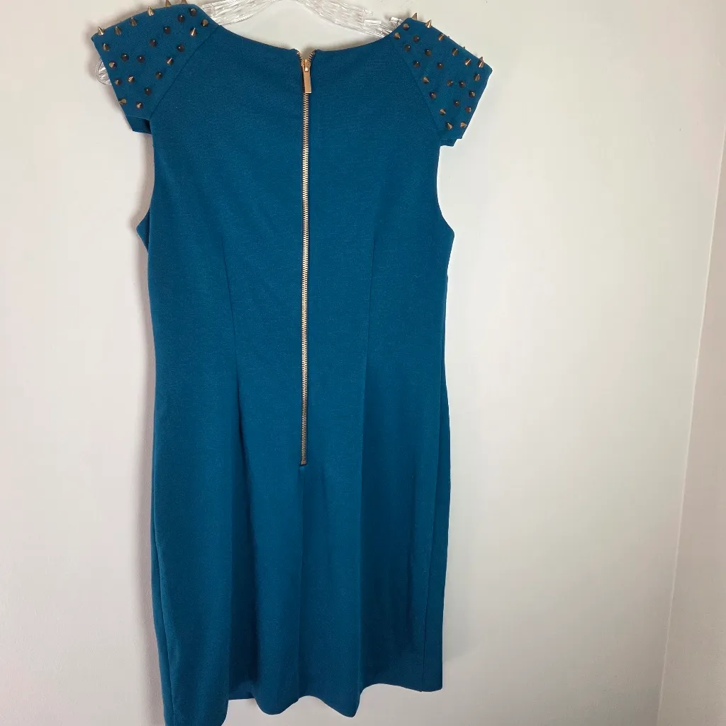 Betsey Johnson Teal Spiked Shoulder Sheath Dress - Image 5