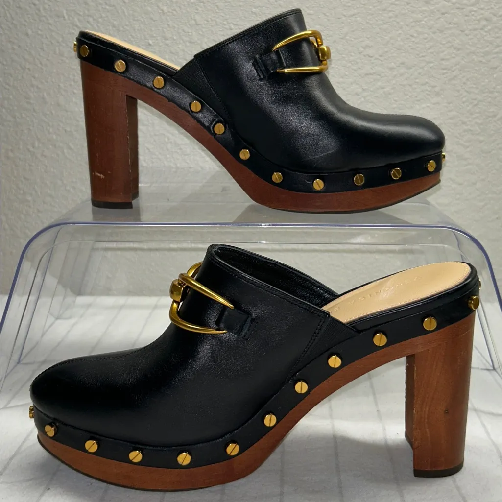 Veronica Beard Giles Block Heel Mule Clogs, Black,Size 8M Bohemian leather Heel - Image 5
