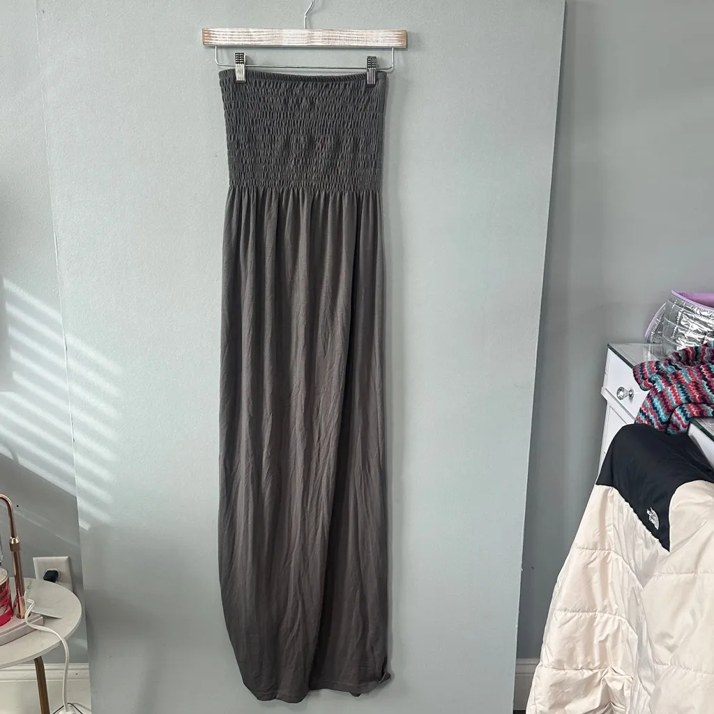 Love Chesley Strapless Smocked Maxi Dress Gray - Image 2