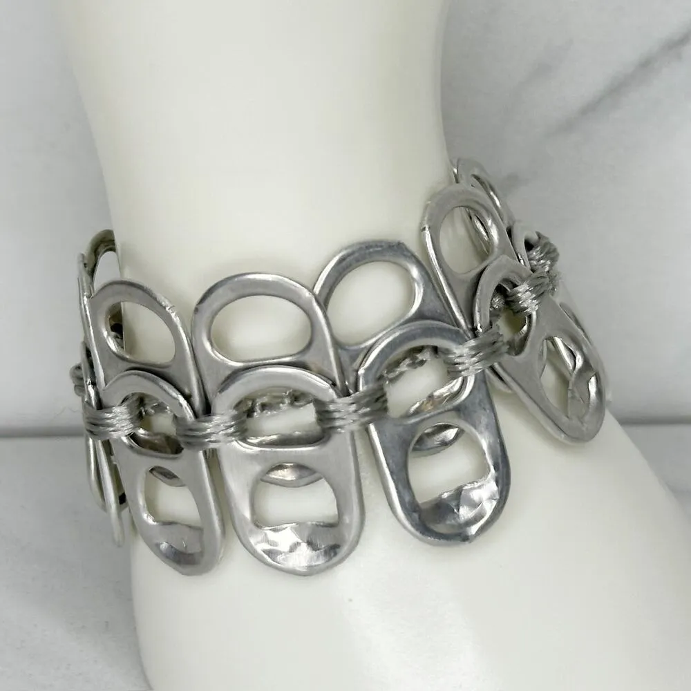 Walleska Soda Pop Tab Crochet Necklace Bracelet Set Statement ✨ Silver - Image 14