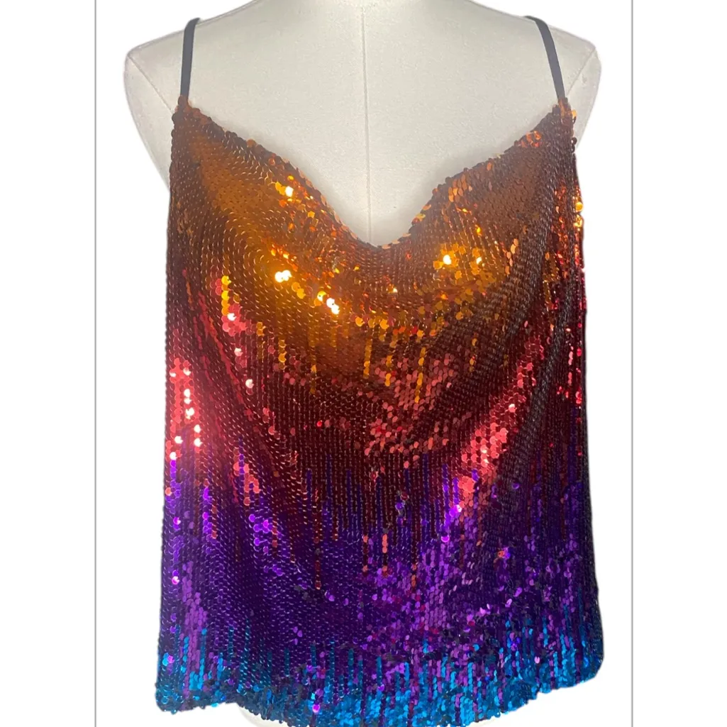 Vintage 90s/Y2K DKNY Colorful
Sequin Cowl Neck Top Large (NWOT) - Image 2