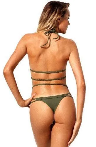 Olive strappy braided rope bikini - Image 3