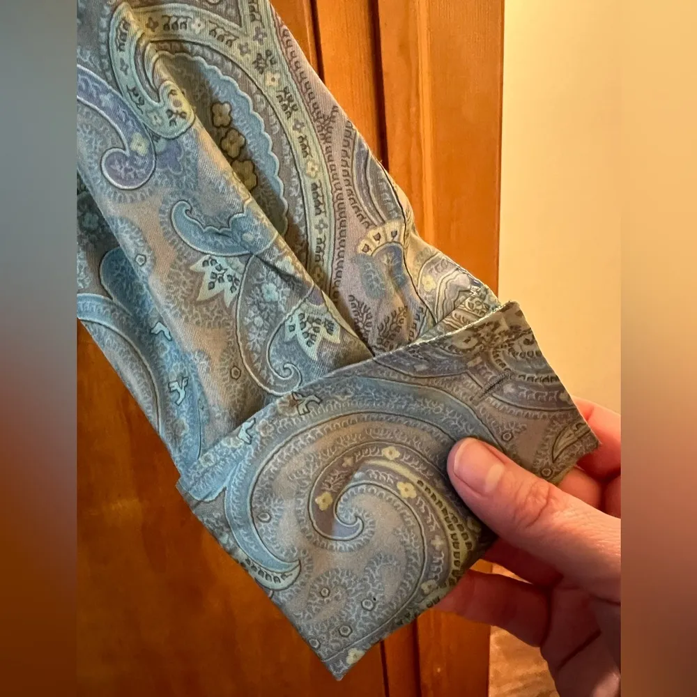 Lafayette 148 New York Button Up Short Muted Paisley Silk Long Sleeve Blouse 6 - Image 10