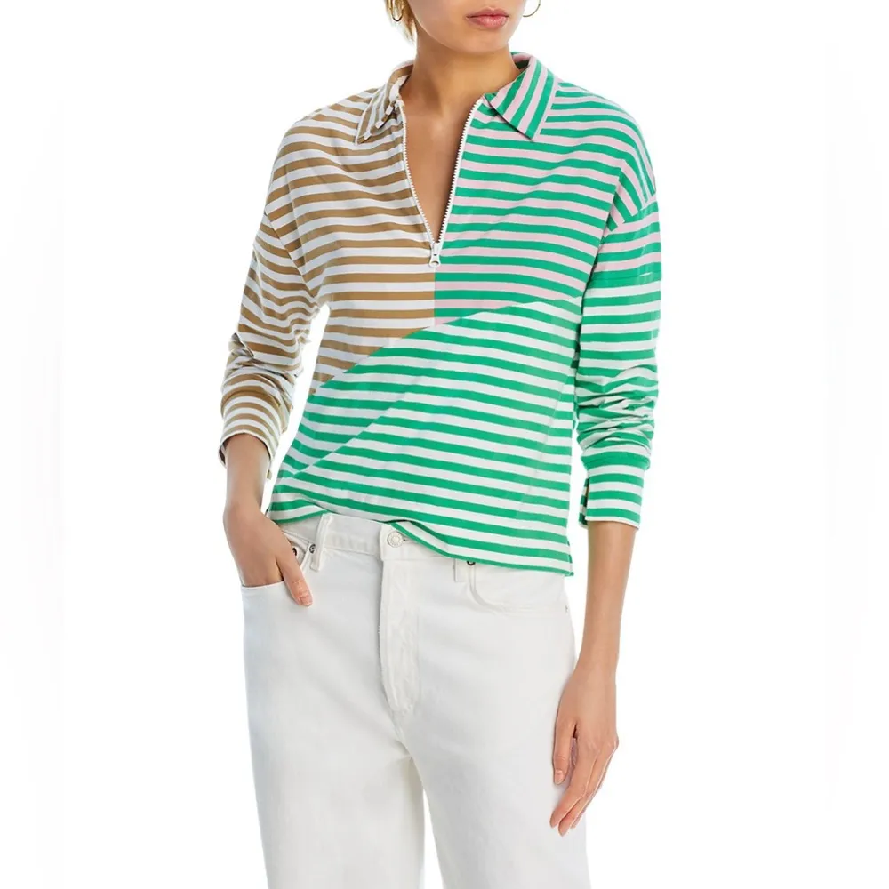 Kule The Beck Zip Neck Top Sweatshirt in Green Multi, Size S New w/Tag $168 - Image 14