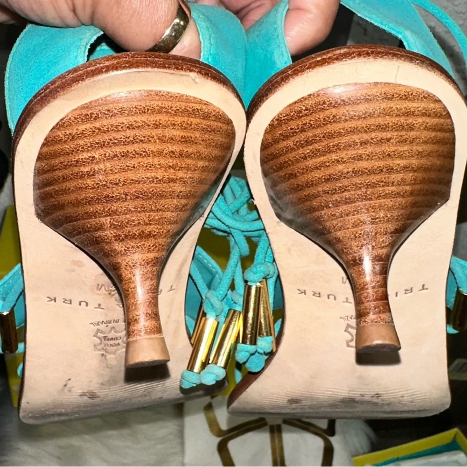 1096. Trina Turk Evelyn Sandals in Aqua 7.5 - Image 5