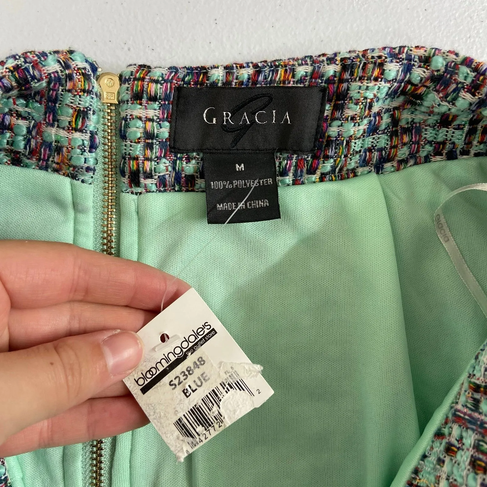 NEW Gracia women's tweed knit turquoise multicolor lined zip pencil skirt medium - Image 6