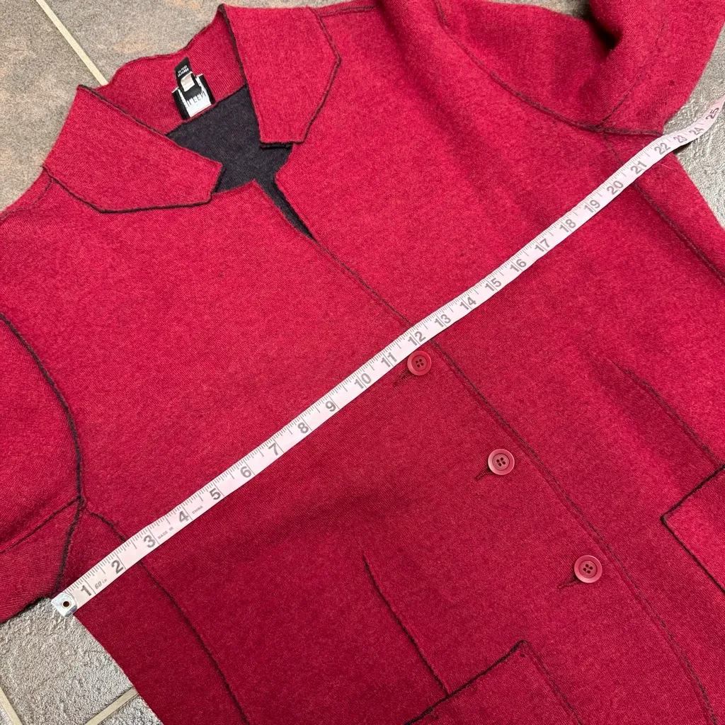 Eileen Fisher 100% Merino Wool Button Front Sweater Blazer Jacket Red XL - Image 9