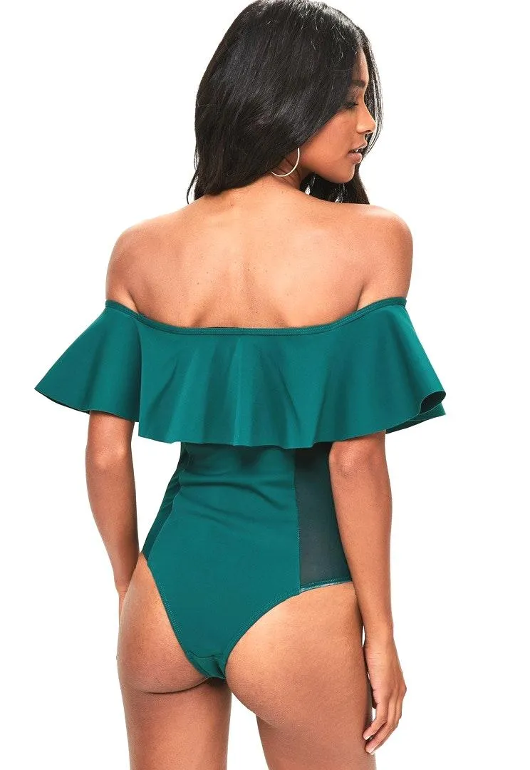 Green Mesh Panel Swimsuit - Image 2