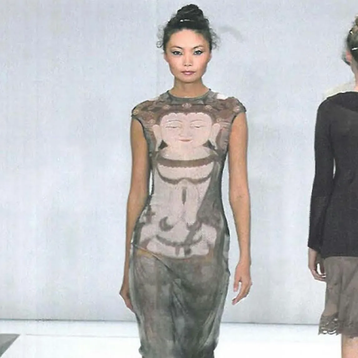 vintage 90s rare vivienne tam kuan yin buddha print mesh maxi dress - Image 3