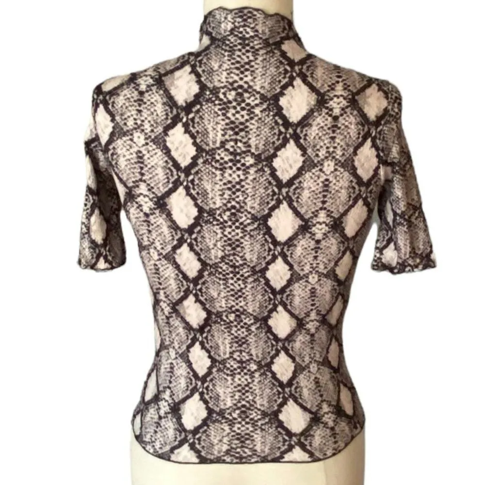 CAUTION TO THE WIND Ladies Snakeskin Short Sleeve Summer Top Shirt ~ Women's S - Image 3