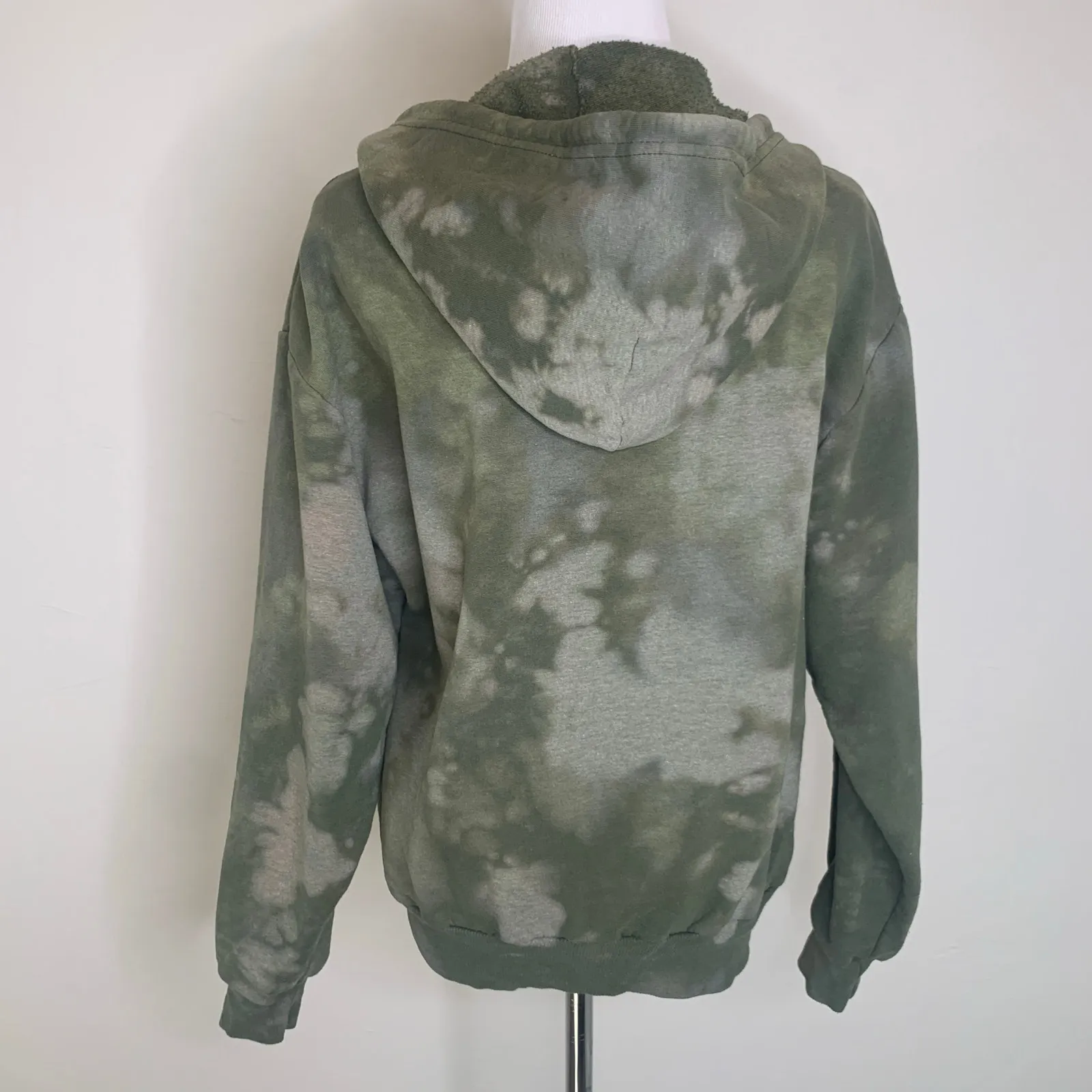 Army Green Tan Bleach Dyed Hoodie Medium - Image 2