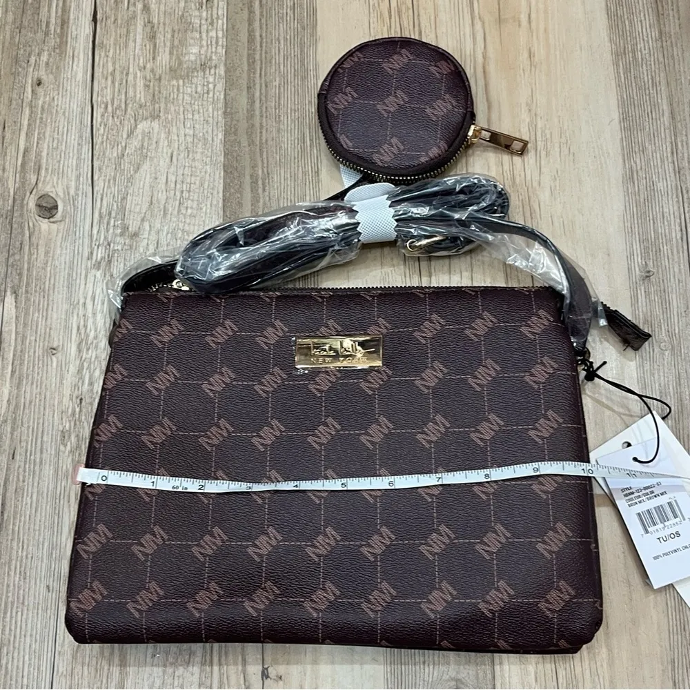 NWT Nicole Miller Purse w/Pouch Logo brown Hardware Shoulder Crossbody Bag - Image 4