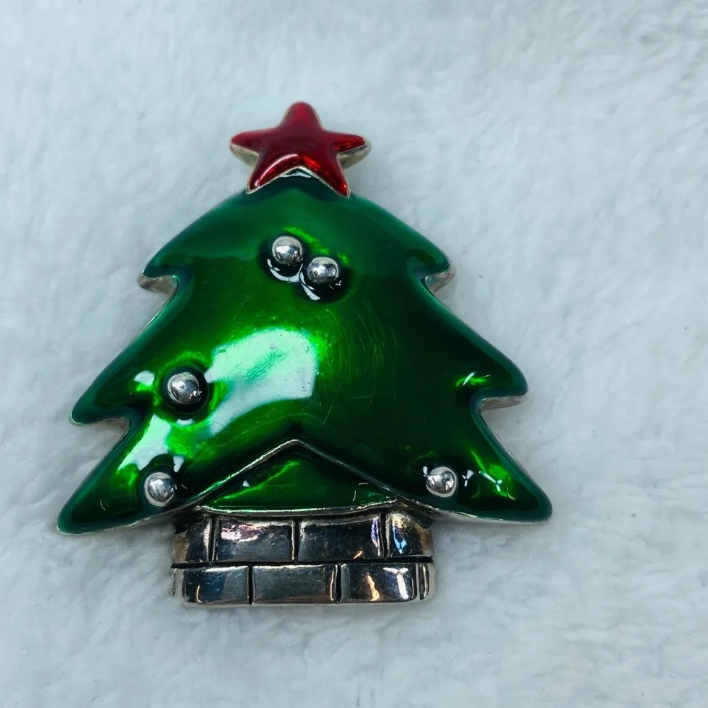 Christmas Tree Jewelry Pin Brooch or Pendant Marked MJ on Back Colorful Metal - Image 11