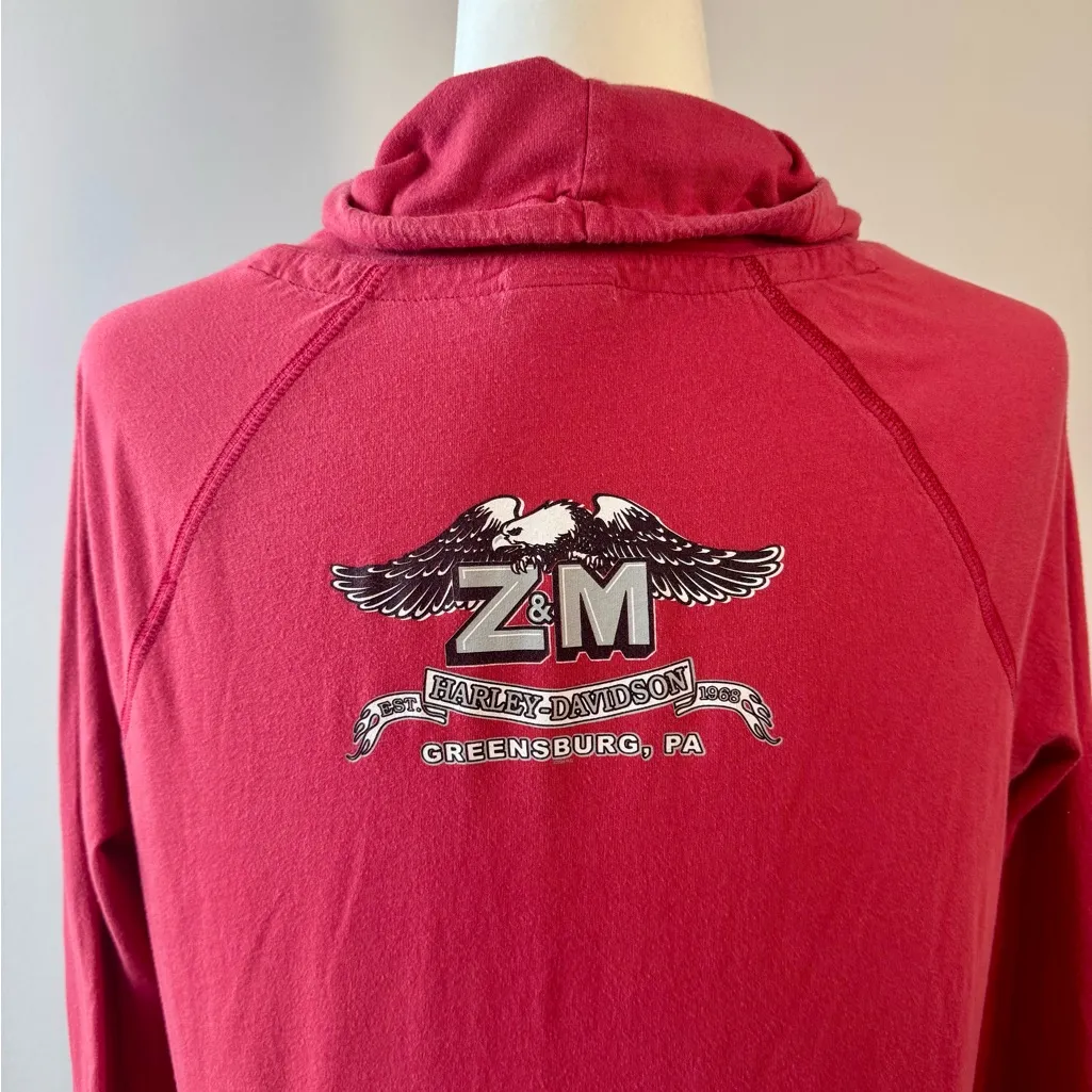 Women’s Harley-Davidson Legendary Graphic Cowl Neck Long Sleeve Shirt Red Size M - Image 5