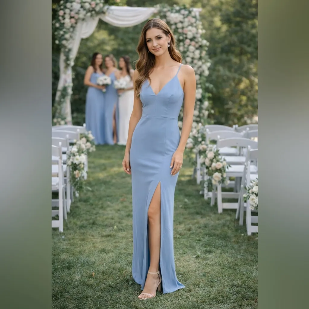 NWOT Windsor Aurora Blue High Slit Maxi Dress Spaghetti Straps Size Medium - Image 3