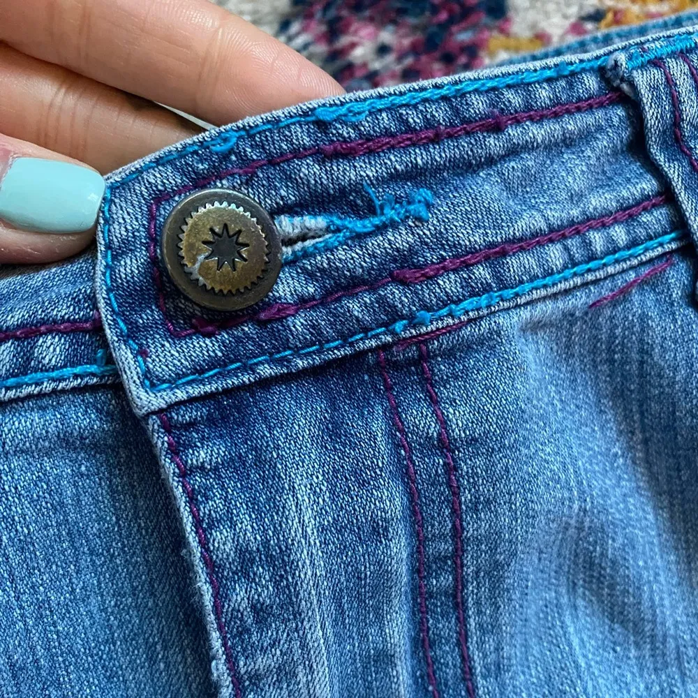 Vintage Y2K Crest Jeans Crochet Floral Maxi Denim Skirt Size 2XL Blue - Image 7