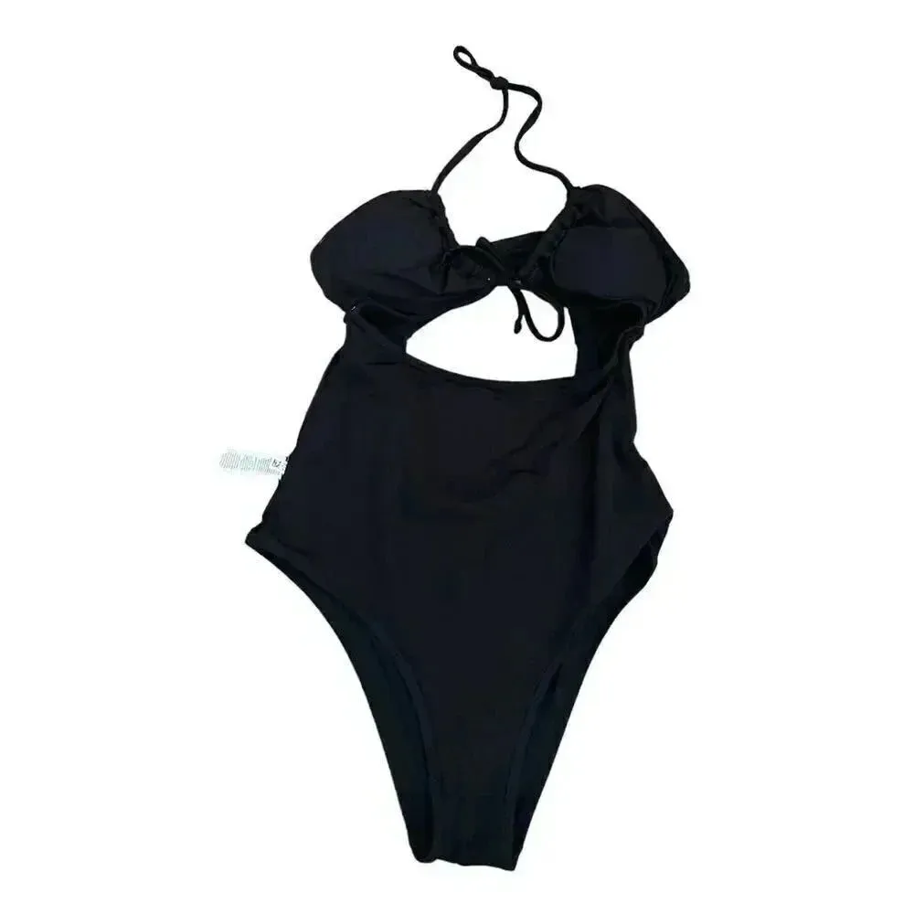 Aerie Black Cut Out Lightly Padded One Piece Minimalist Swimming Suit SZ M - Image 7