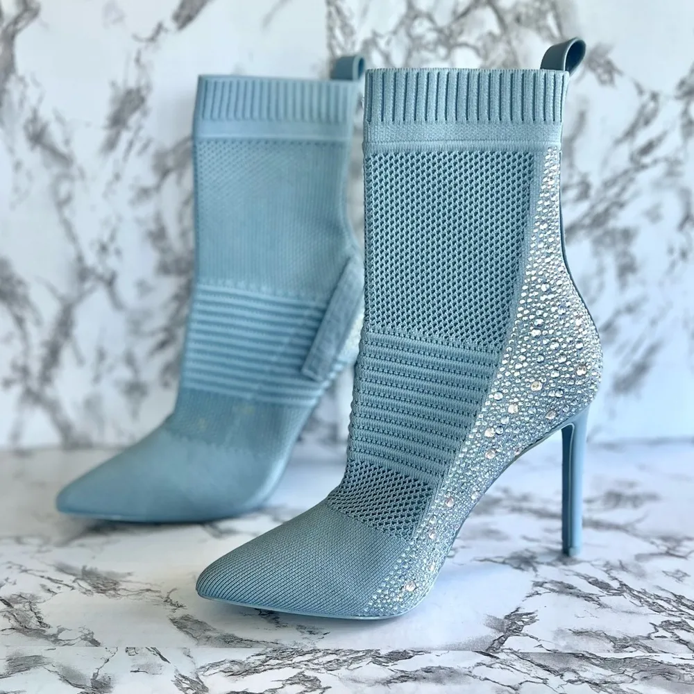 Steve Madden Maxwelle Blue Rhinestone Sock Booties 7 - Image 4