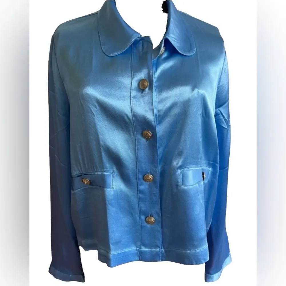 J. Crew Lady shirt-jacket New in luster crepe satin bluebird Size L - Image 3