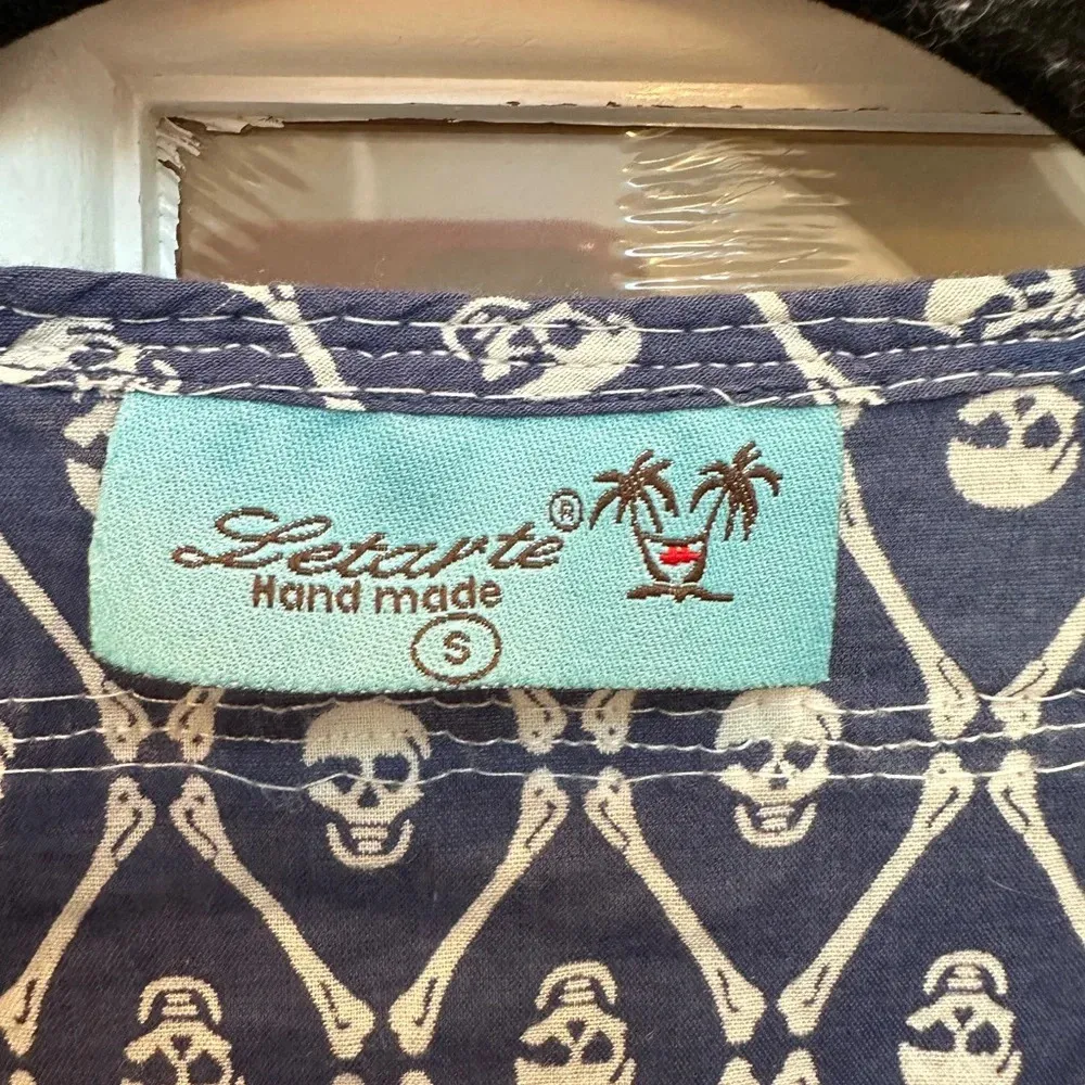 Letarte Skull Tunic Coverup Dress Navy Blue Sequin Bead 3/4 Sleeve Blouse Size S White - Image 13