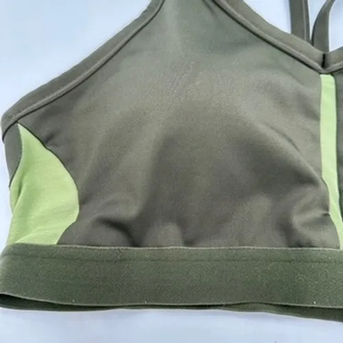 Nike Dri Fit‎ Sports Bra Size XL Olive Green Light Green Accents Strappy Back - Image 3