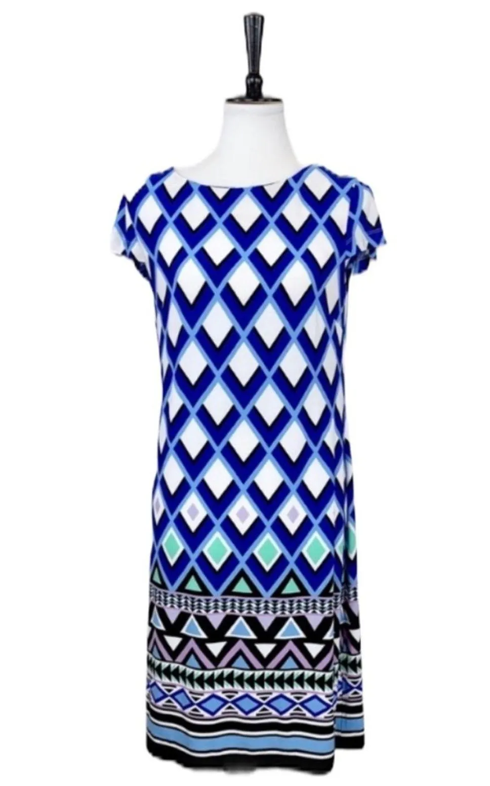 Jessica Howard Women's Shift Dress Cap Sleeve Blue White Geo Print Size Medium - Image 1