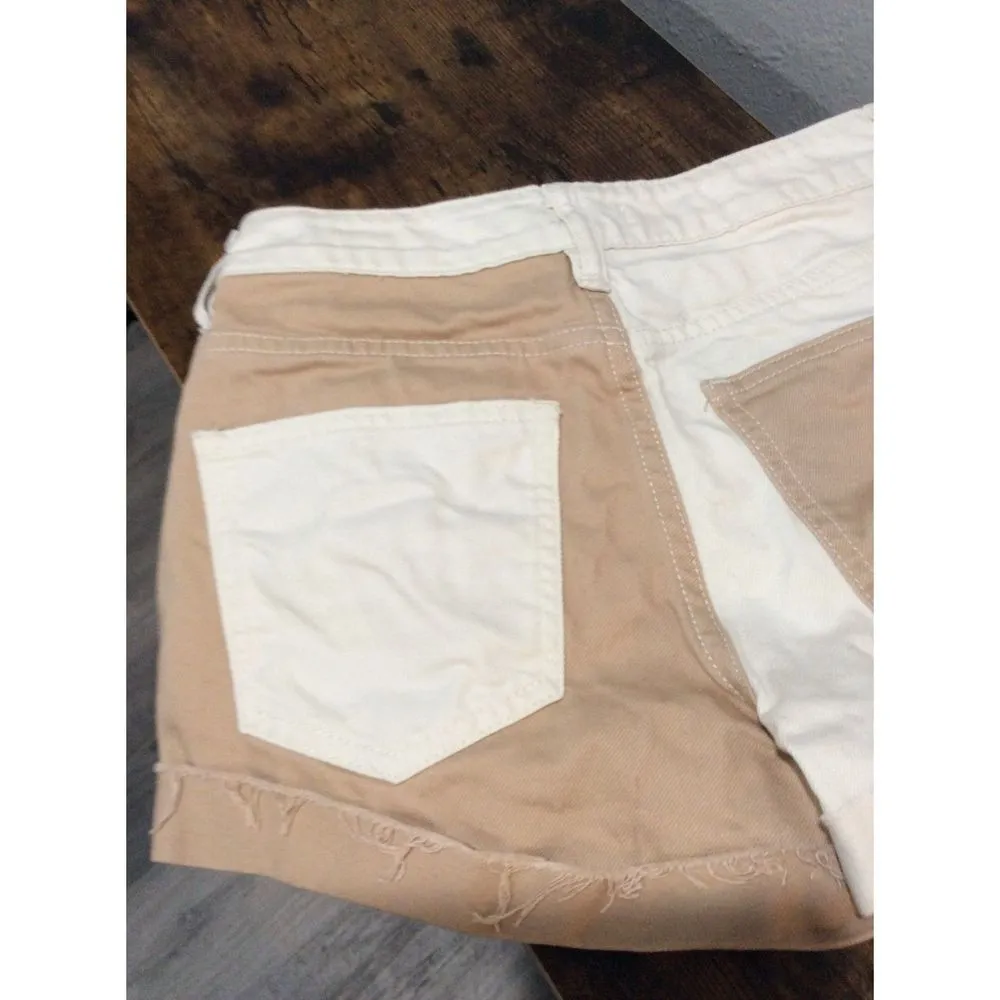PacSun Pieced Design Cinnamon/Beige Color-block Mom Shorts Size 23 VNC - Image 9