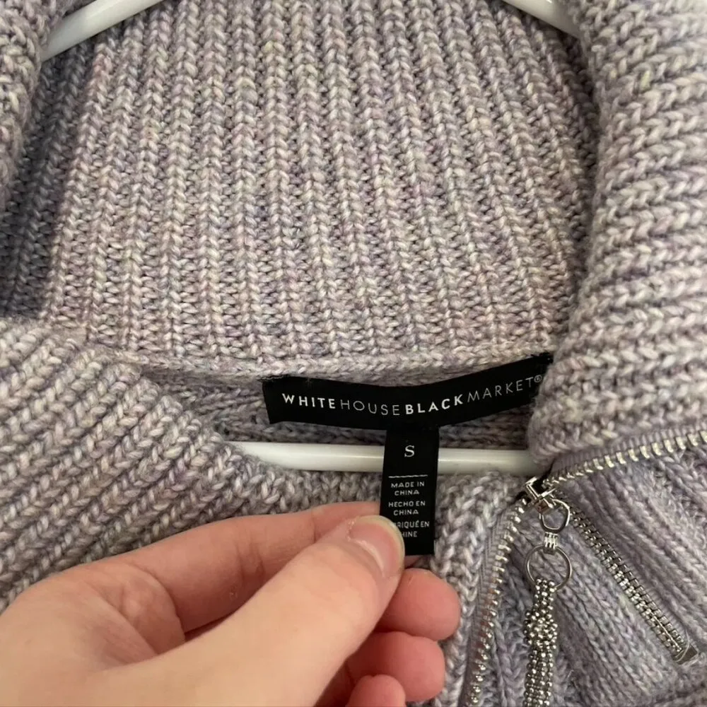 WHITE HOUSE BLACK MARKET WHBM Split Neck Zipper Pullover Purple Cream Sweater S - Image 8