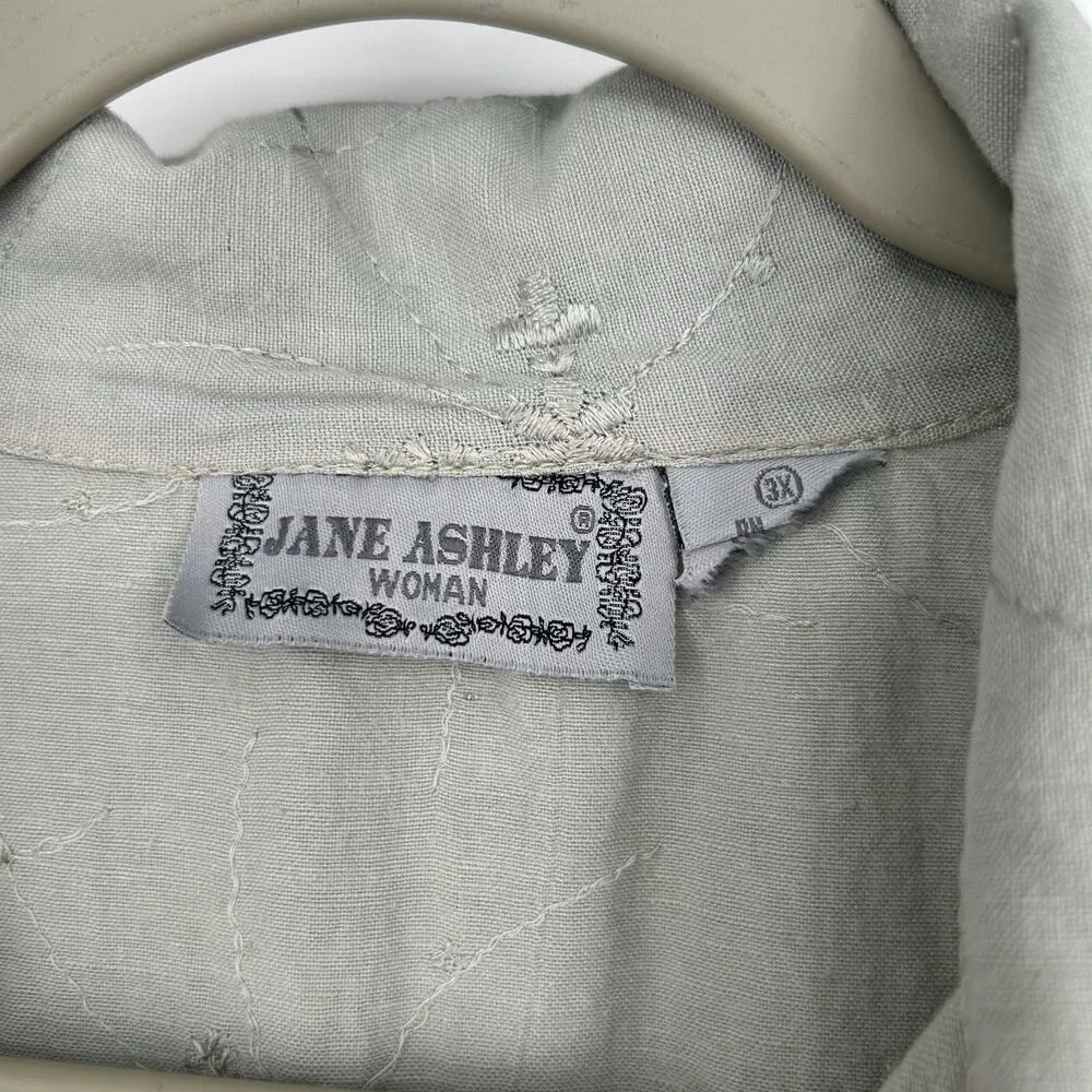 Vintage Jane Ashley Gray Button Up Shirt Floral Embroidered Pockets Size 3X - Image 9