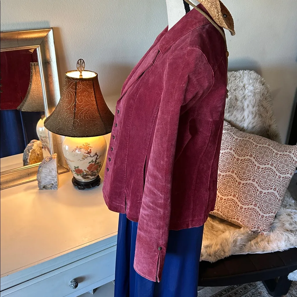 Live a little Vtg leather suede maroon pink western button up women jacket M Size M - Image 5