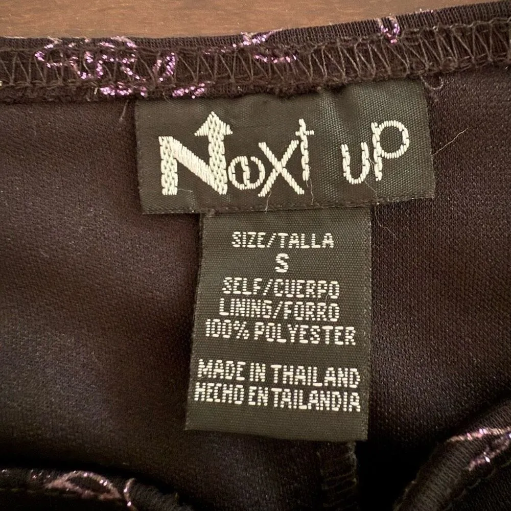 Vintage 90s Next Up Black Purple Glitter Flower Hi Lo Dress S - Image 8