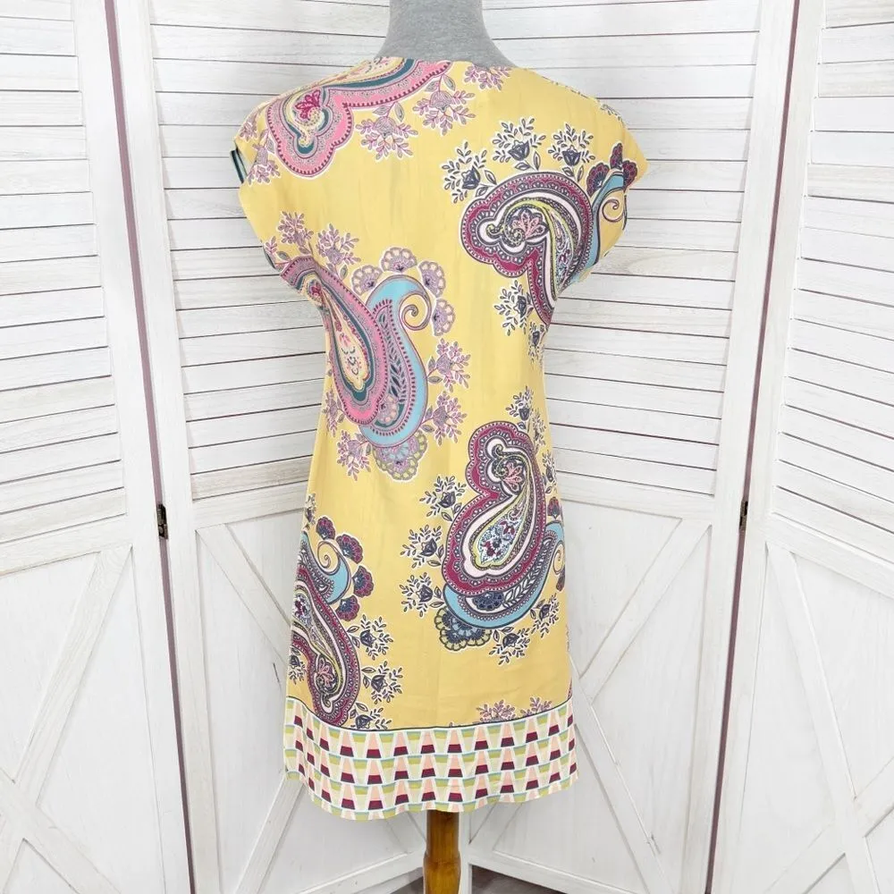 Melissa Paige Reversible Paisley Strokes Stripes Shift Tunic Dress‎ Yellow Teal - Image 7