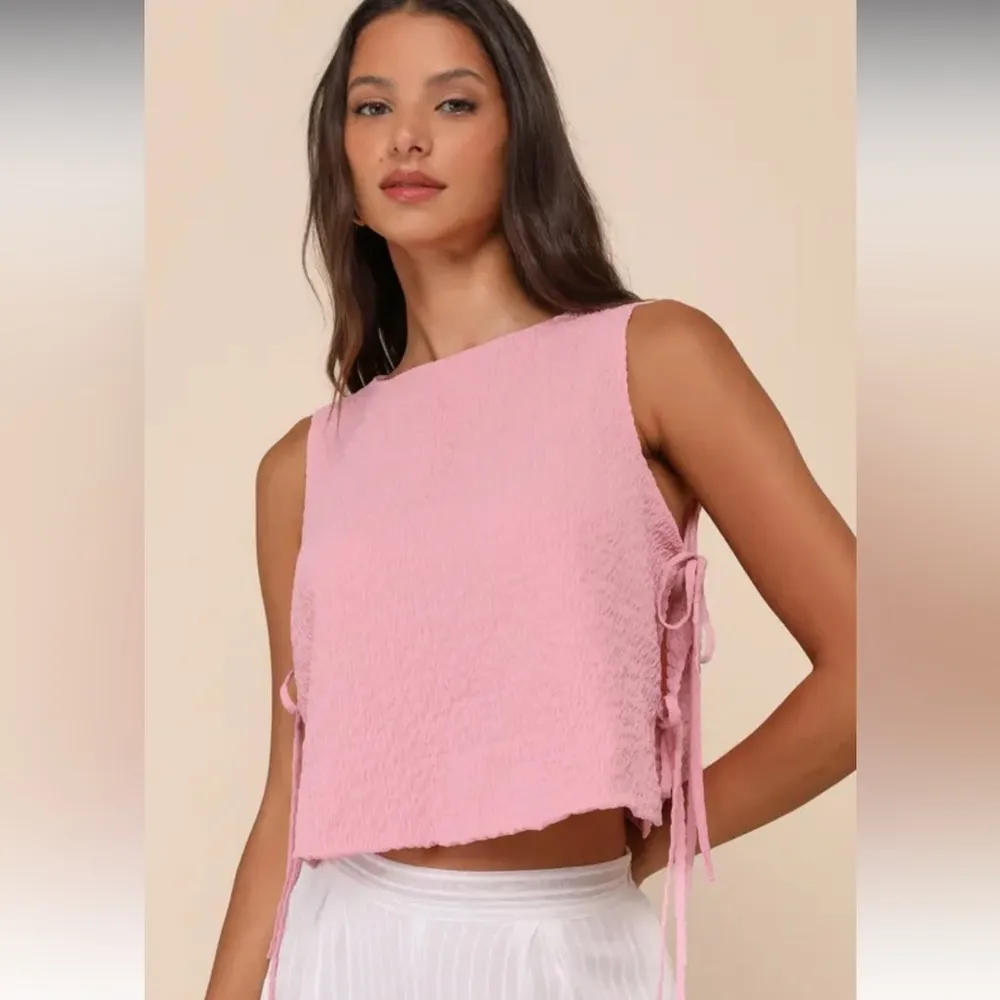 NWT LULUS- Flirty Bliss Pink Smocked Side-Tie size XS - Image 3