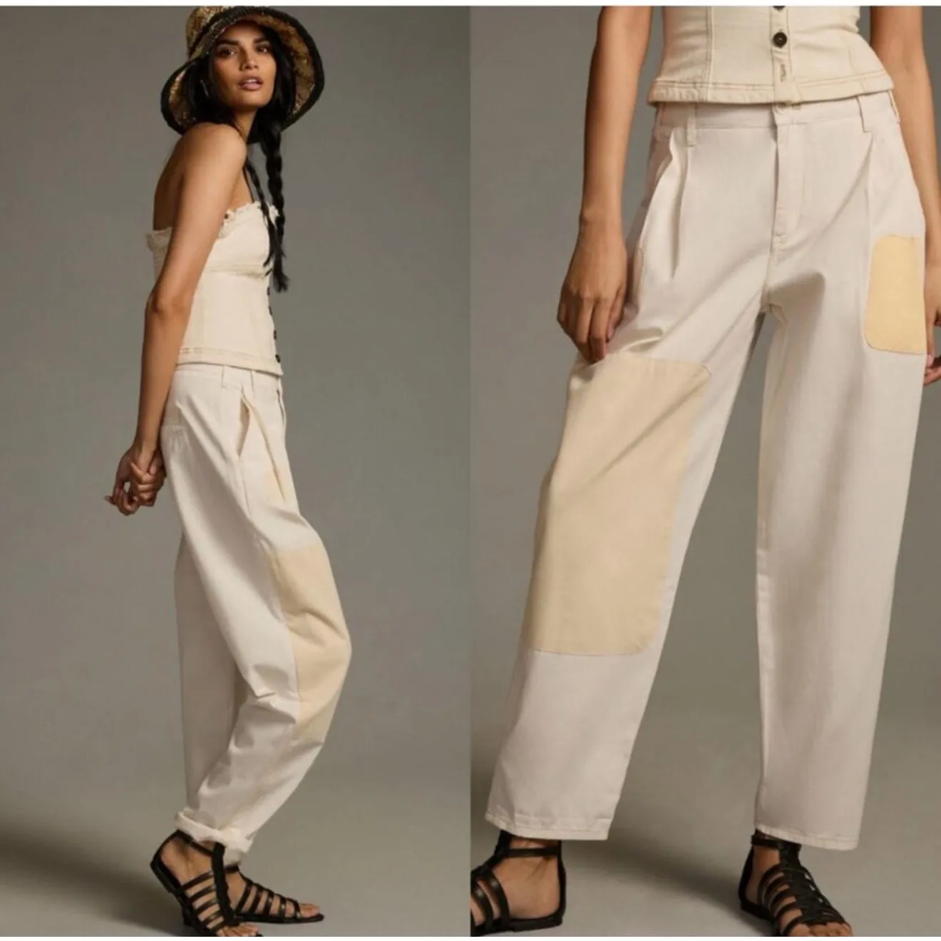 PILCRO x ANTHROPOLOGIE Pants SZ 29 Petite Rolled Hem Chino Patchwork Utility NWT - Image 2