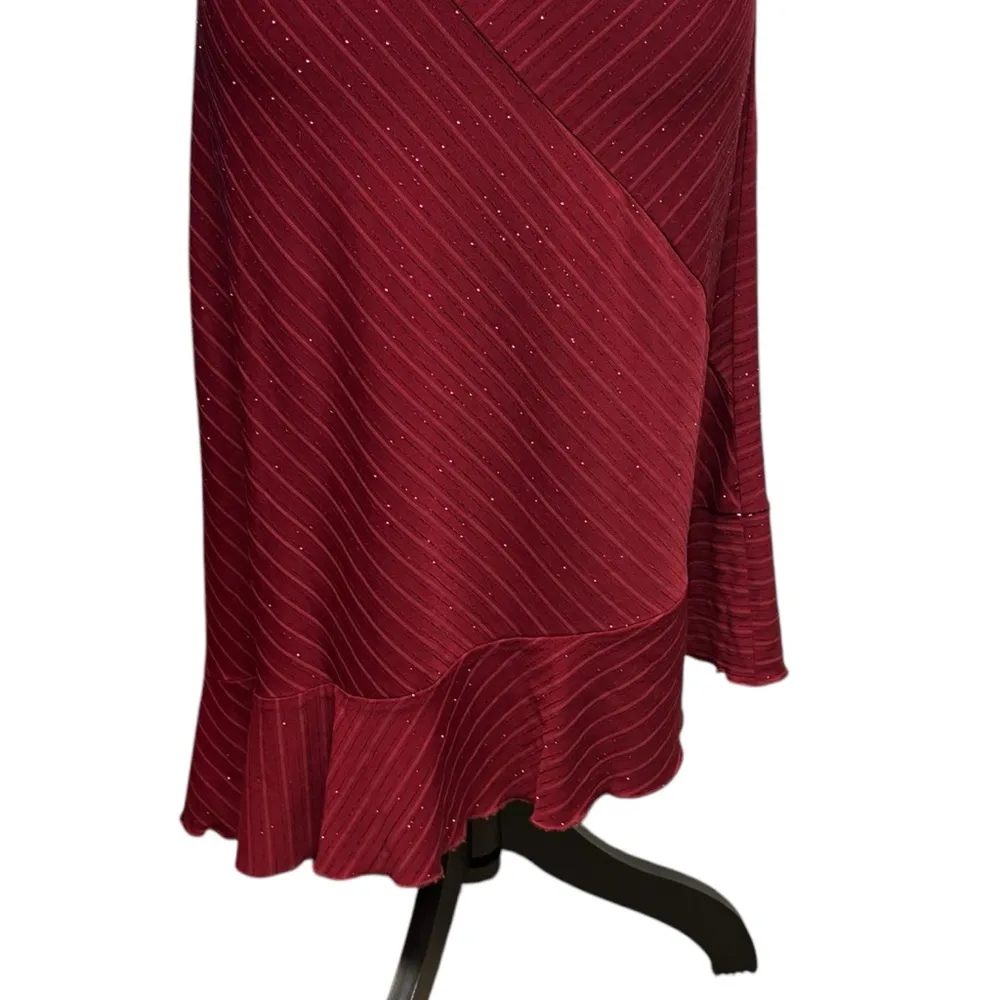 Y2K Red Glitter Asymmetrical Halter Dress Size M - Image 2