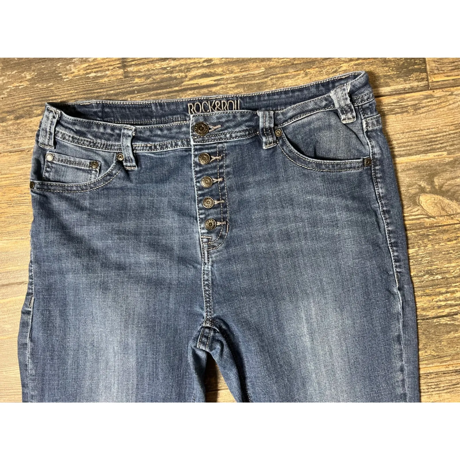 Rock & Roll Cowgirl High Rise Trouser Flare Jeans Womens 34x30 Button‎ Fly Boho - Image 7