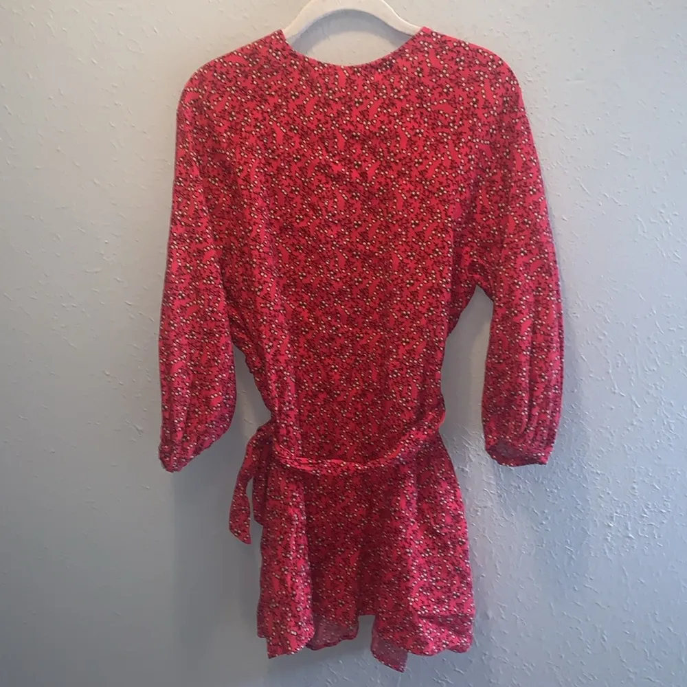 Boho Free People Clara Wrap Mini Dress Tunic Top Red Black Floral Size Medium - Image 11