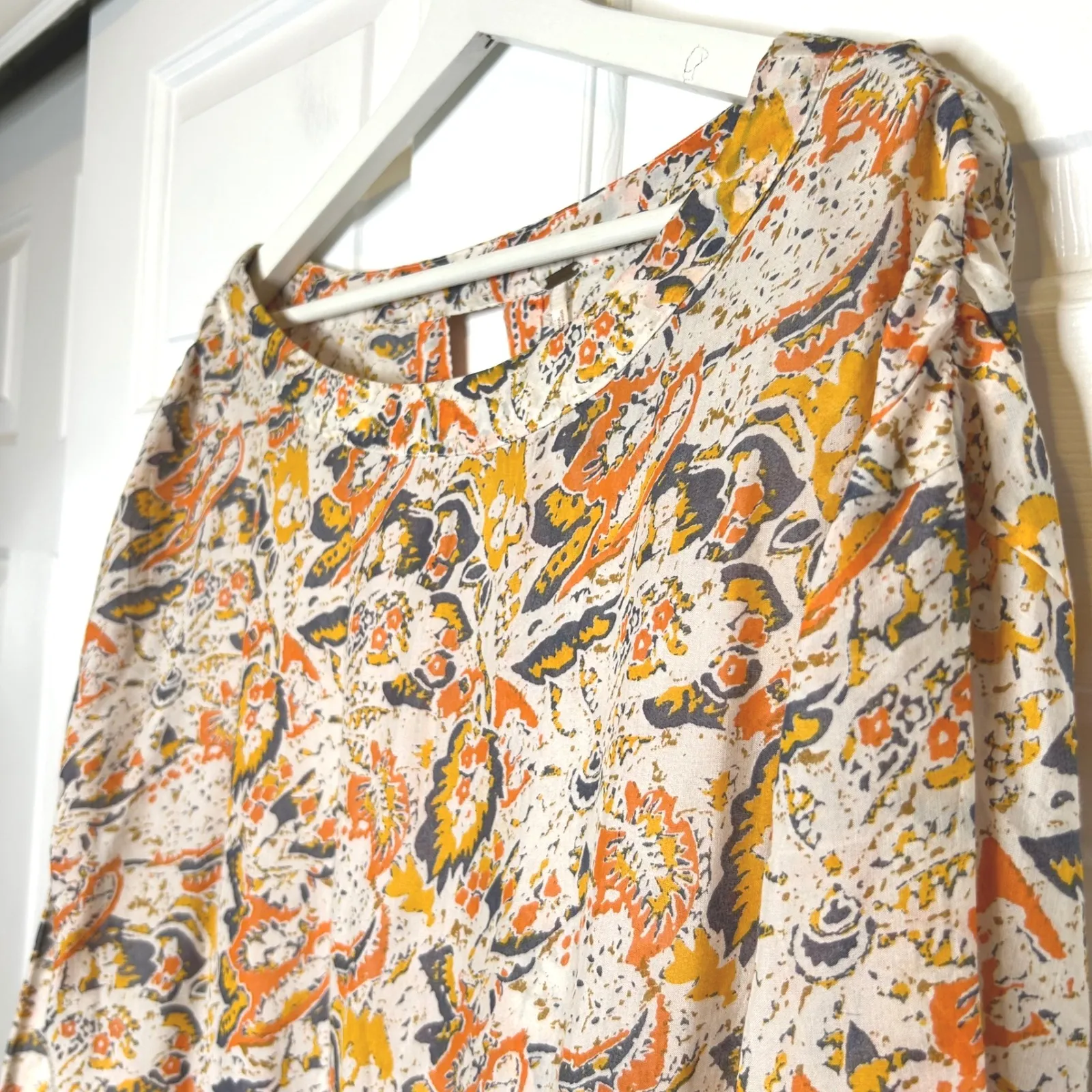 Free People Sun Print Paisley Cutout Mini Dress Orange Yellow Gray Size M - Image 5